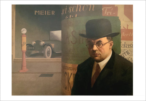 Georg Scholz: Self-Portrait in front of an Advertising Column [Postcard]