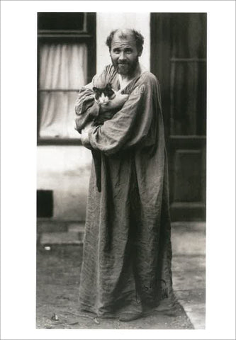 Moriz Nähr: Gustav Klimt with a Cat in Front of His Studio [Postcard]