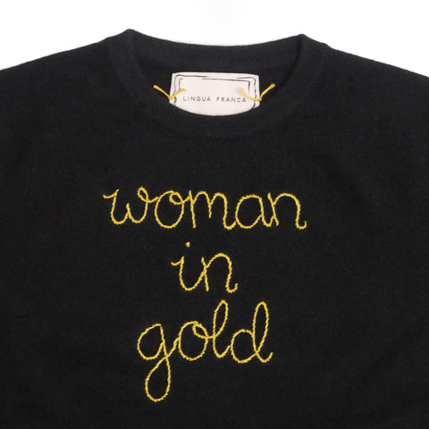 Woman in Gold Cashmere Sweater